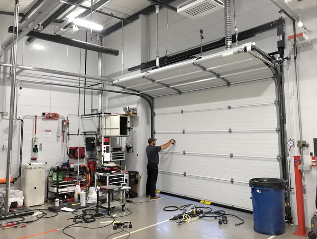 Kissimmee Garage Door Repair certified technician performing commercial door repair at a Kissimmee business facility