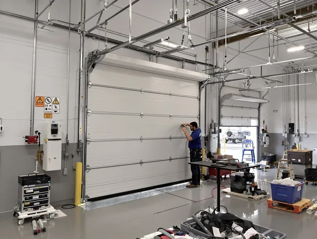 Commercial garage door repair being performed by Kissimmee Garage Door Repair expert in Kissimmee