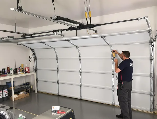 Kissimmee Garage Door Repair certified technician performing overhead door system repair in Kissimmee