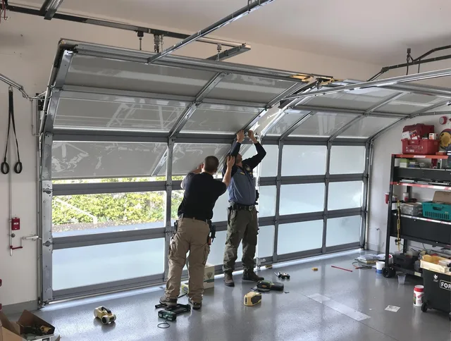 Kissimmee Garage Door Repair expert performing precise panel replacement on Kissimmee garage door