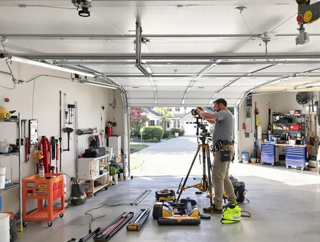 Kissimmee Garage Door Repair specialist performing laser-guided track alignment in Kissimmee